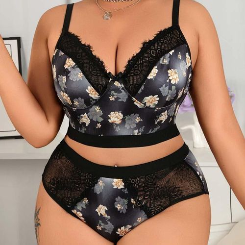 product_image_name-Fashion-lingerie chic, élégant et confortable de haut qualité, deux pièces pour femme grande taille, en dentelle à imprimé floral, comprenant un soutien-gorge à jarretelles et une culotte-1