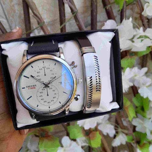 product_image_name-Fahion-Box cadeau  Homme composé  Montre Noir  fond banc et bracelet noir fond Argenté,   En Acier Inoxydable  idéal cadeau de saint valentin, anniversaire,  mariage, baptêmes -1