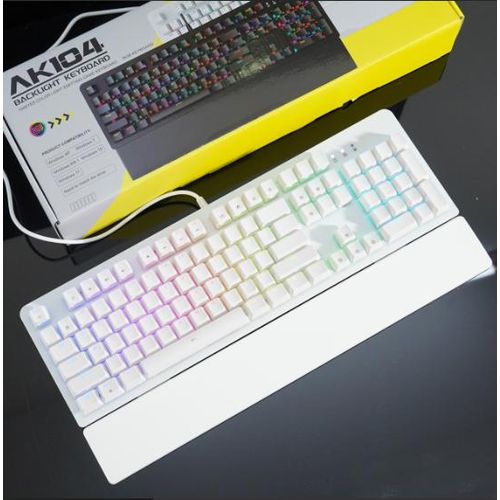 Generic Clavier mécanique ASESTEK AK104 RGB à interrupteurs blancs et bleus