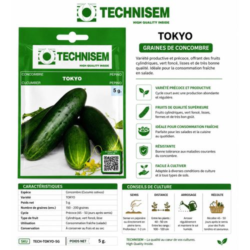 Generic Graines de Concombre F1 TOKYO – TECHNISEM – Sachet 5 g - image 2