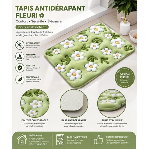 Generic Tapis Antidérapant Fleuri – Tapis de Bain Doux, Absorbant et Confortable