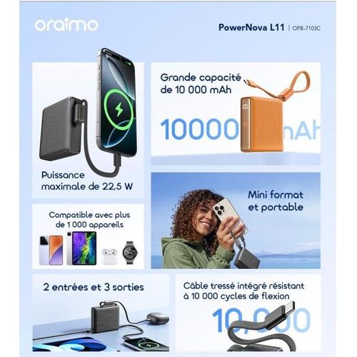 product_image_name-Oraimo-PowerNova L11 - Power Bank 10000mAh Bleu - 22.5W Charge Super Rapide - Affiche Batterie - Compatible Samsung Huawei Redmi Tecno Iphone Type-C Etc-6