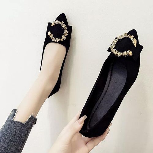 product_image_name-BLWOENS-Chaussures plates confortables pour femmes, robe décontractée, bout rond - Noir-1