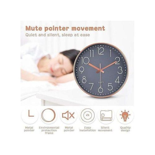 product_image_name-Generic-Horloge murale à quartz silencieuse de 12 pouces 30 cm - Bleu foncé et or-5
