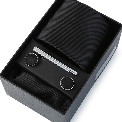 product_image_name-Autre-Coffret Cadeau Cravate de Luxe pour Hommes, Cravates Formelles et Pince à Cravate, Pochette, Boutons de Manchette, Accessoires pour Costume Homme, Mariage - B-53F Noir-1