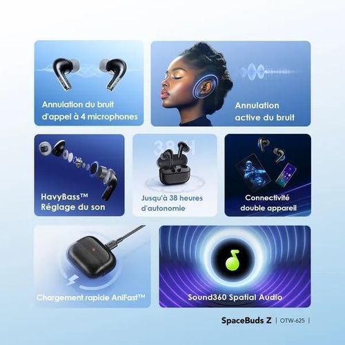 Oraimo Écouteurs sans fil ANC avec audio spatial OTW-625 NOIR - image 2