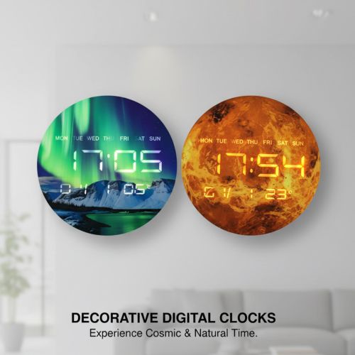 product_image_name-Generic-Horloge Murale LED Numérique 3D - Design Aurores Boréales & Paysage Montagne - Silencieuse, Dimmable, USB - Décoration Artistique Moderne-3