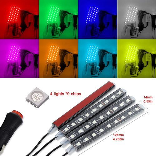 Generic Bande lumineuse LED multicolore pour voiture - 4 pièces