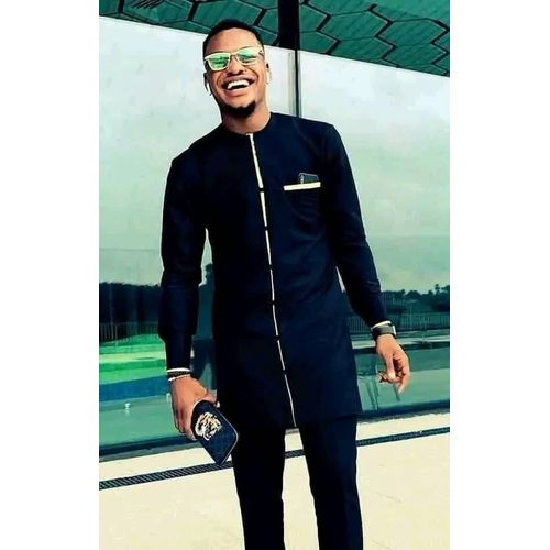 product_image_name-Fashion-Ensemble Tunique Homme Manche Longue De Couleur Noir-1