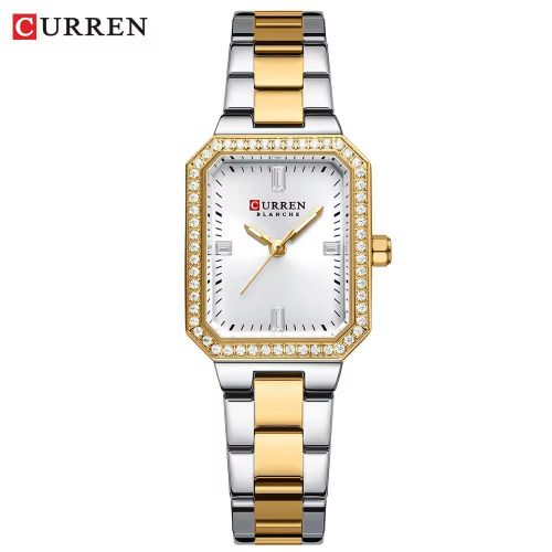 product_image_name-Curren-Montre Femme Luxe Bracelet Bicolore Or & Argent – Boîtier Rectangulaire Incrusté de Strass-2