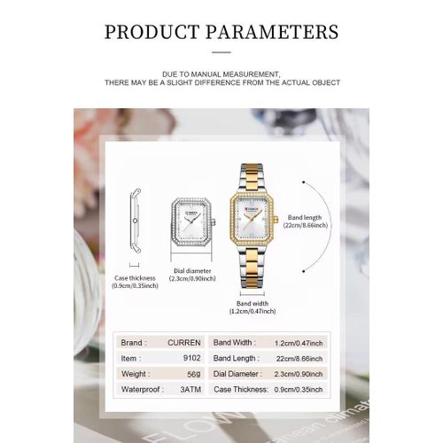 product_image_name-Curren-Montre Femme Luxe Bracelet Bicolore Or & Argent – Boîtier Rectangulaire Incrusté de Strass-3