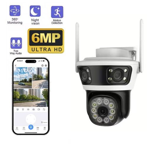 product_image_name-Generic-6MP Full HD Caméra Wifi 4K PTZ Caméra IP Extérieure De Sécurité Extérieure Sans Fil À 3 Objectif Wifi À 3 Écran - Blanc-1