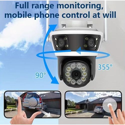 product_image_name-Generic-6MP Full HD Caméra Wifi 4K PTZ Caméra IP Extérieure De Sécurité Extérieure Sans Fil À 3 Objectif Wifi À 3 Écran - Blanc-2