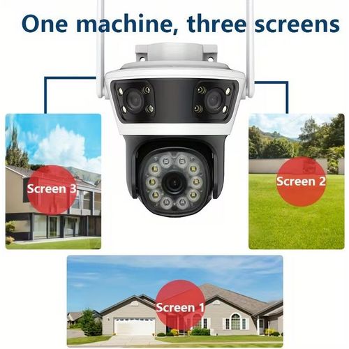 product_image_name-Generic-6MP Full HD Caméra Wifi 4K PTZ Caméra IP Extérieure De Sécurité Extérieure Sans Fil À 3 Objectif Wifi À 3 Écran - Blanc-6