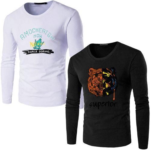 Fashion T shirt Manches Manches Longues 2 En 1 Pour Homme Noir Blanc Prix pas cher Jumia CI