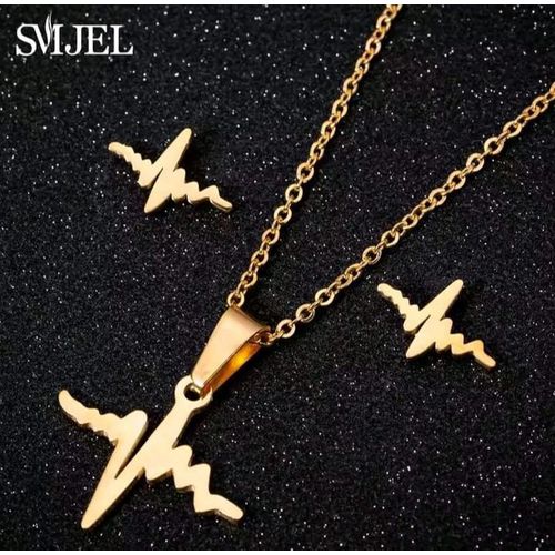 product_image_name-Fahion-Ensemble chaîne et boucles d'oreilles  pendentif battement de coeur  Doré,  En Acier Inoxydable idéal cadeau de saint valentin pour vos femmes -1