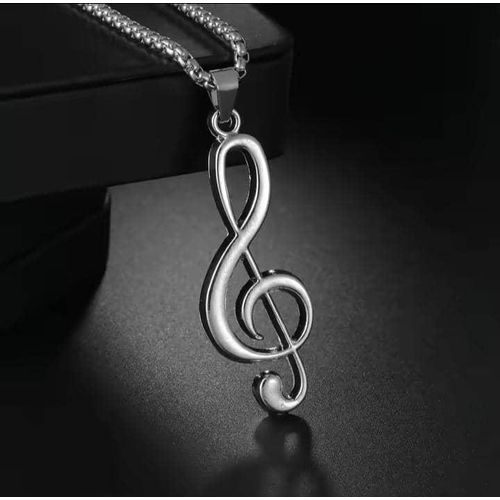 product_image_name-Fashion-Chaîne Homme En Acier Inoxydable Argenté Pendentif Clé De Sol Idéal Cadeau De Saint Valentin, Mariage, Baptêmes-1