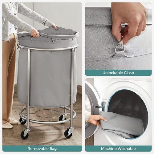 LASA Panier à linge roulant de 110 L avec roulettes - image 4