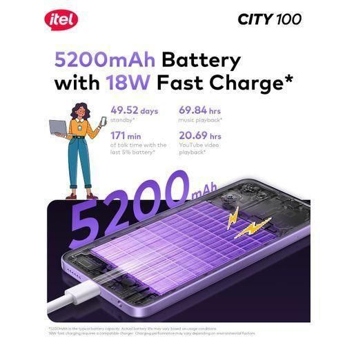 product_image_name-Itel-Smartphone City 100 – 128gb-4go, 4G, Grand Écran 6,6", Double SIM _5200mah- titanium -5