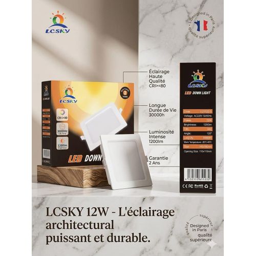 Generic Pack de 5 Downlights LED Carrés 12W - Éclairage Architectural LCSKY®