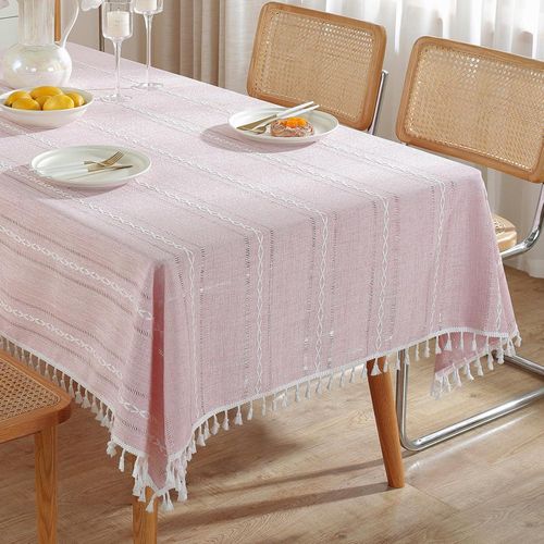 Generic Nappe brodée en coton et lin, infroissable et résistante à la décoloration - image 3