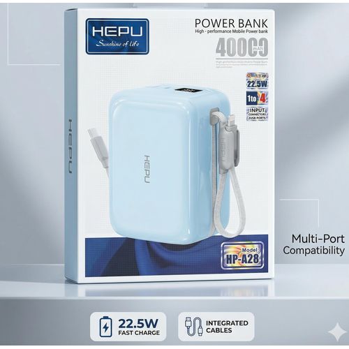 product_image_name-Hepu-Power Bank 40000mAh Grande Capacité HP-A27 Bleu - 22W Charge Super Rapide - Bonne Qualité Cable Type-C Et Iphone Integré-1