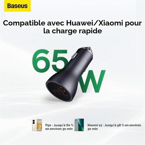 Generic Chargeur de voiture Baseus Golden Contactor Pro Triple Rapide 65W U+C+C - image 6