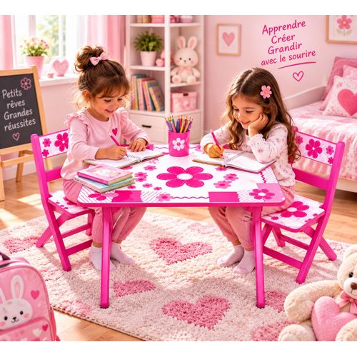 Generic  Ensemble table et 2 chaises pliantes pour enfant – Motif fleurs - image 3
