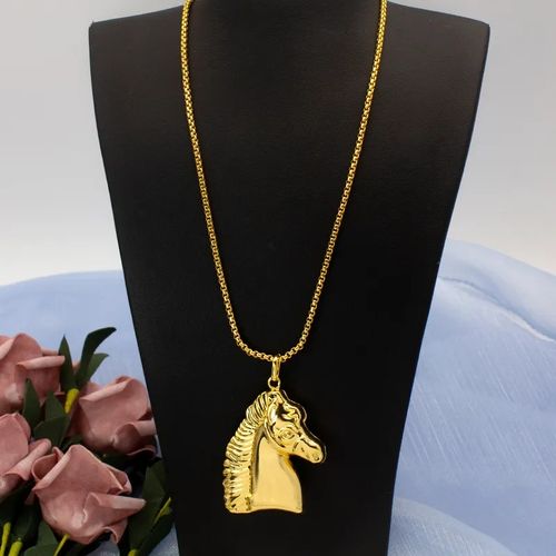 product_image_name-Fashion-Chaîne En Acier Inoxydable Doré Pendentif Tête De Cheval-1