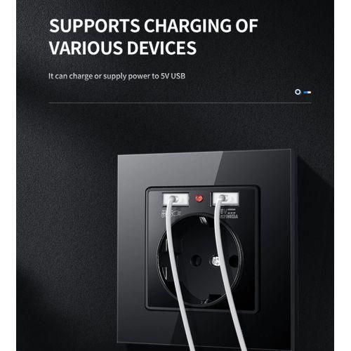 Generic Prise De Courant Murale USB 5V, 2.1A Ue, Double USB, Pour Téléphone IOS Et Android - Noir - image 4