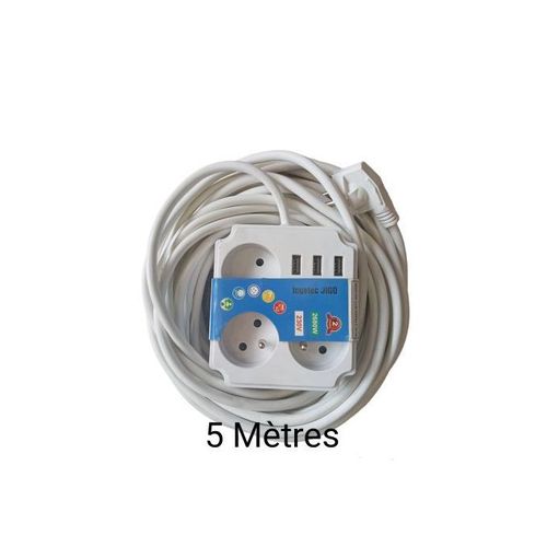 Cube Multiprise 3 Prises + 3 Ports USB parafoudre (5V3,1A/15,5W)