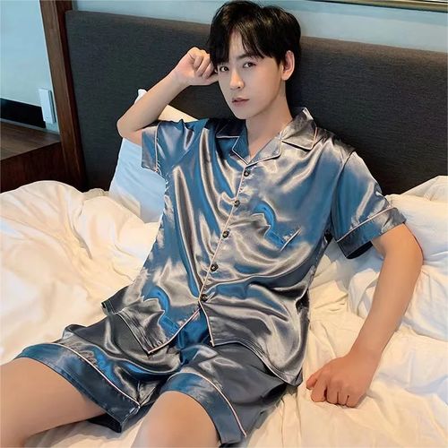 Gukbis 2pcs Ensemble Pyjama Manches Courtes Short Chemise Boutonnee Loungewear Homme Soie Glacee bleu Prix pas cher Jumia CI