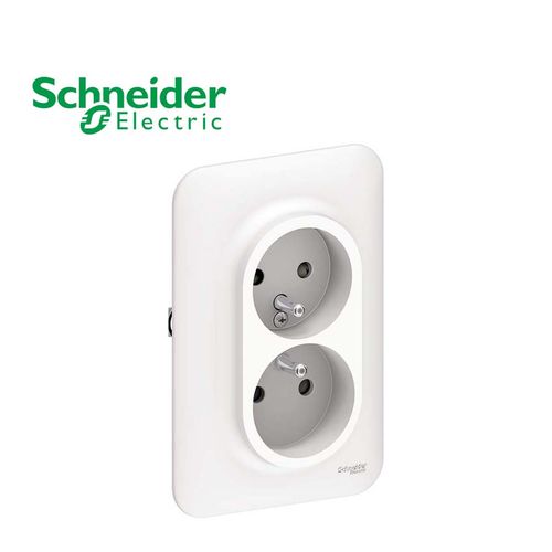 Lot de 10 prises de courant Schneider Ovalis - 2P+T, 16A, avec plaque,  blanc –