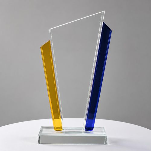 Generic Trophée de Récompense en Cristal Jaune et Bleu