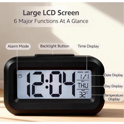 product_image_name-Generic-1 pc Réveil de bureau à enregistrement de présence multifonction avec éclairage, température, calendrier et minuterie (sans batterie) Réveil étudiant avec manuel d'instructions en anglais-2