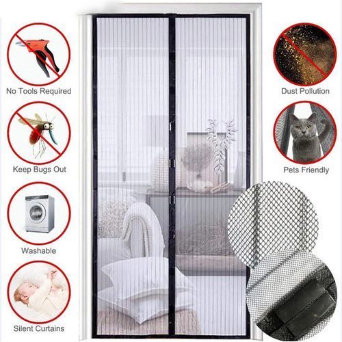 Impression numérique Magnétique Fly Screen Door Assembly Rideau  anti-moustique sans maille anti-moustique avec crochet suspendu et ruban adhésif  auto-adhésif beige, rayures