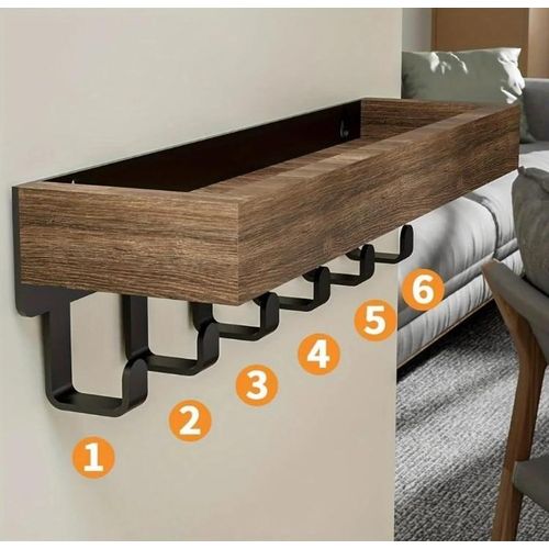 Generic Étagère murale de rangement à 6 crochets en bois