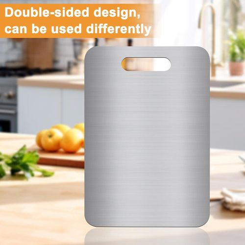 product_image_name-Generic-Planche à découper en titane - En acier inoxydable des deux côtés - Sans BPA - Pour la cuisine, la viande, le pain, les légumes, les fruits (29 x 20 cm)-4