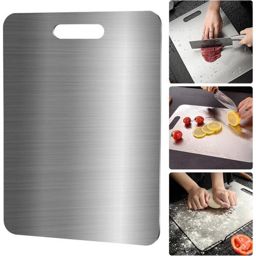 product_image_name-Generic-Planche à découper en titane - En acier inoxydable des deux côtés - Sans BPA - Pour la cuisine, la viande, le pain, les légumes, les fruits (29 x 20 cm)-7