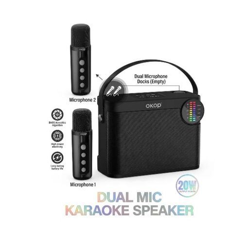 Generic Enceinte karaoké portable 20 W, Bluetooth, 2 microphones sans fil - Noir