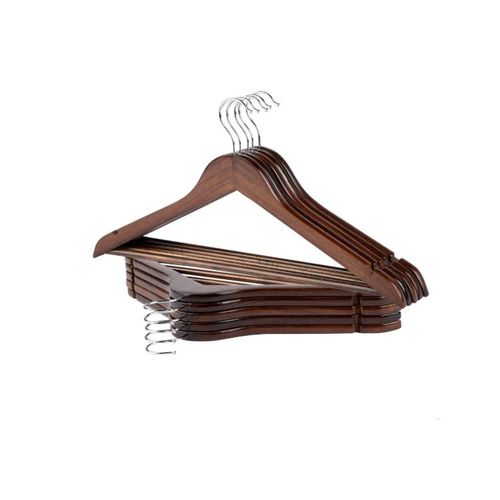 product_image_name-Generic- Lot de 5 Cintres en bois marron antidérapant pour vêtements, avec crochets pivotants à 360°, idéal pour la maison -1