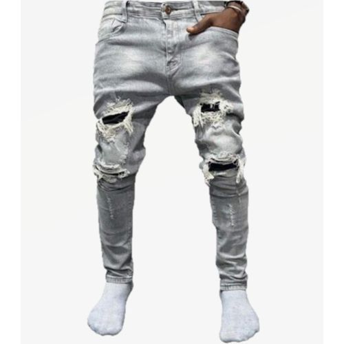 Fashion Pantalon Jeans Dechir Pour Homme Gris Prix pas cher