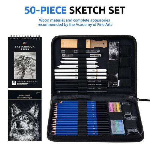 Generic Ensemble de crayons de dessin et croquis professionnel de 50 pièces