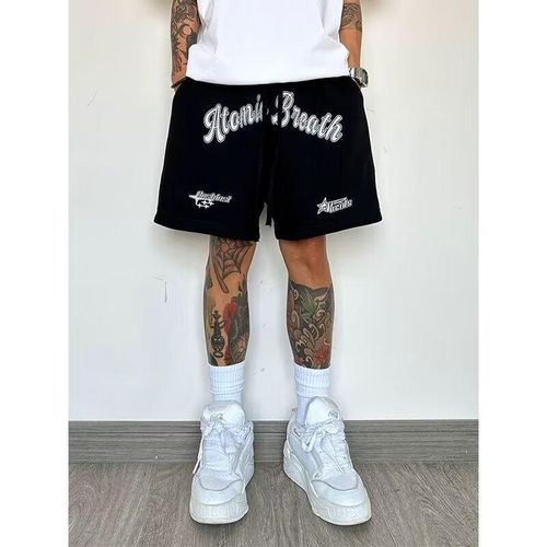 product_image_name-CALLIARA-Short de Style Street Américain à Imprimé en Mousse, Short Sportif Détendu à Cordon au Genou, Short Décontracté High Street-3