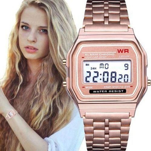 Fashion Vintage Digital Quartz LED Montres Pour Dames Rose