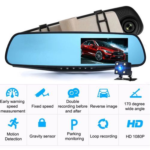 Acheter Full HD 1080p 4.3 pouces enregistreur de conduite double lentille  voiture caméra rétroviseur enregistreur de conduite avec surveillance du  stationnement