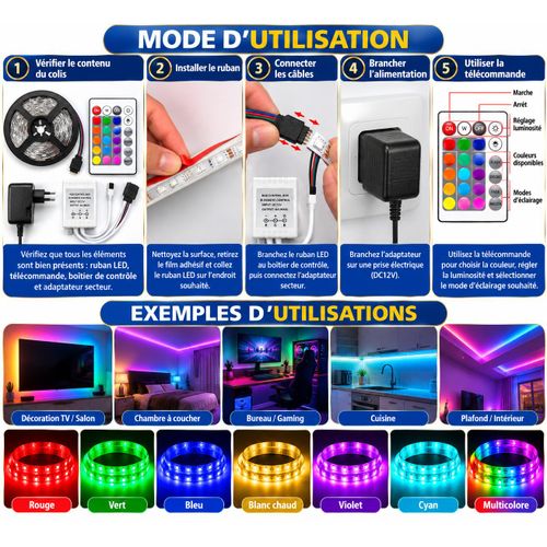 Generic Ruban LED RGB multicolore – Bande lumineuse décorative avec télécommande - image 2