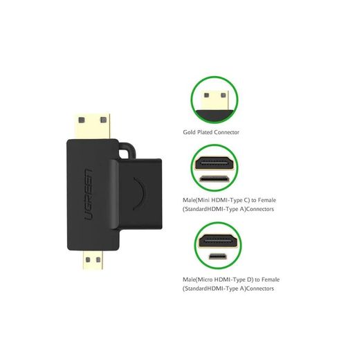 product_image_name-Ugreen-Adaptateur Mini HDMI Et Micro HDMI Mâle Vers HDMI Femelle Plaqué Or Pour Smartphones, Tablettes Et Appareils Photo, Etc. HD129 20144 - 10030-2
