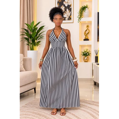 Mode Robe Longue Rayée Noir & Blanc Femme