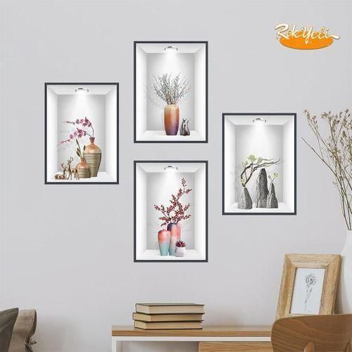 Generic Décoration Murale Autocollante - Vases Et Fleurs (4 Pièces)